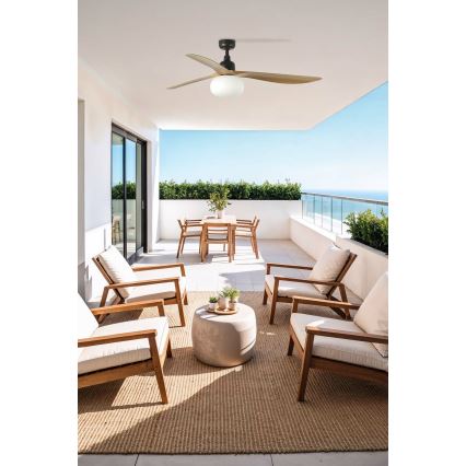 FARO 34360WT-11L - Laeventilaator OUTWOOD L 1xE27/15W/230V lahti/must 150 cm Wi-Fi Tuya IP44 + kaugjuhtimine