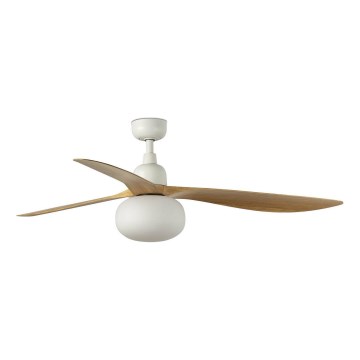 FARO 34361WT-11L - Rippuv ventilaator OUTWOOD L 1xE27/15W/230V pruun/valge pr. 150 cm Wi-Fi Tuya IP44 + kaugjuhtimispult