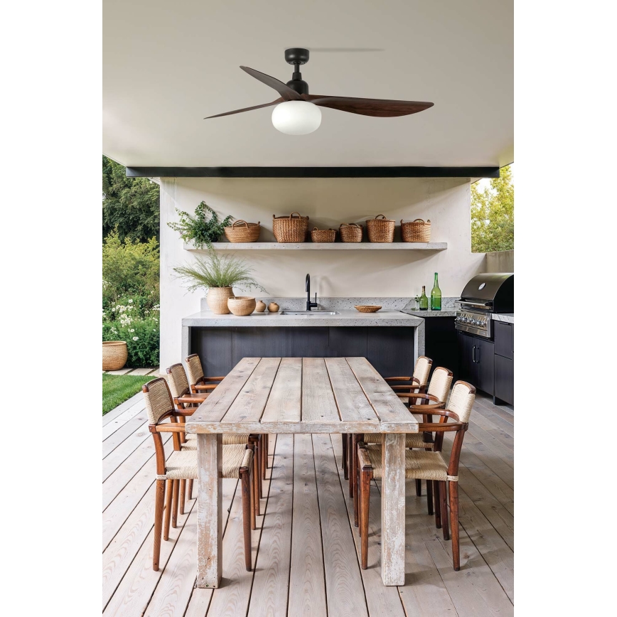 FARO 34362WT-11L - Laek ventilaator OUTWOOD L 1xE27/15W/230V pruun/must lae 150 cm Wi-Fi Tuya IP44 + kaugjuhtimine