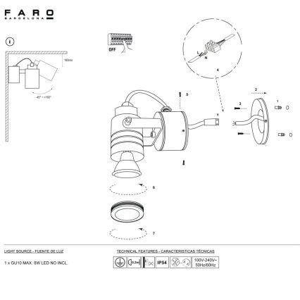 FARO 70260 - Seinavalgusti õue LIT 1xGU10/8W/230V IP54