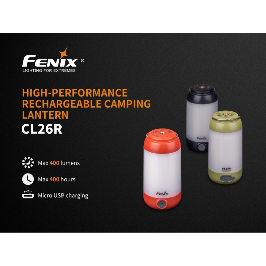 Fenix CL26RRED - LED Hämardatav kaasaskantav laetav lamp LED/USB/2xCR123A IP66 400 läikiv 400 h 2600 mAh oranž