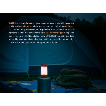 Fenix CL26RRED - LED Hämardatav kaasaskantav laetav lamp LED/USB/2xCR123A IP66 400 läikiv 400 h 2600 mAh oranž
