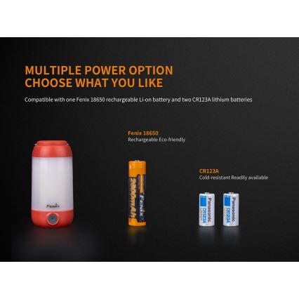Fenix CL26RRED - LED Hämardatav kaasaskantav laetav lamp LED/USB/2xCR123A IP66 400 läikiv 400 h 2600 mAh oranž