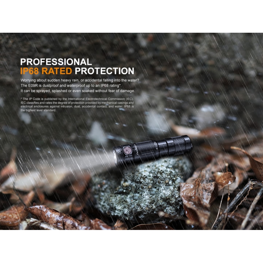 Fenix E09R - LED Taaslaetav taskulamp LED/USB IP68 600 lm 70 h