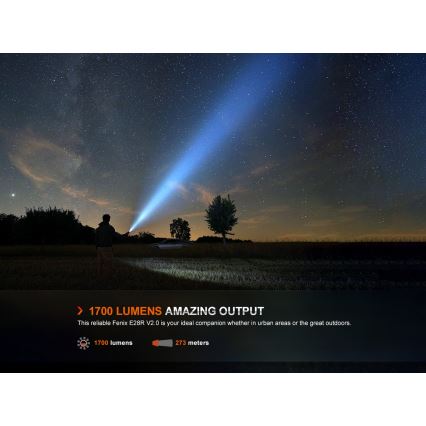 Fenix E28RV20 - LED Hämardatav laetav taskulamp LED/USB/2xCR123A IP68 1700 läikiv 260 h 3400 mAh