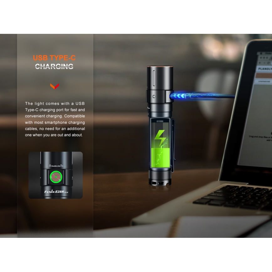 Fenix E28RV20 - LED Hämardatav laetav taskulamp LED/USB/2xCR123A IP68 1700 läikiv 260 h 3400 mAh