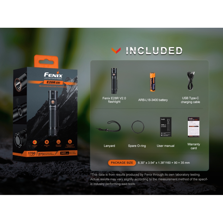 Fenix E28RV20 - LED Hämardatav laetav taskulamp LED/USB/2xCR123A IP68 1700 läikiv 260 h 3400 mAh