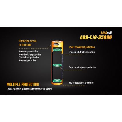Fenix FE18650LI35USB - 1 tk Laetav USB-aku, 3,6 V, 3500 mAh