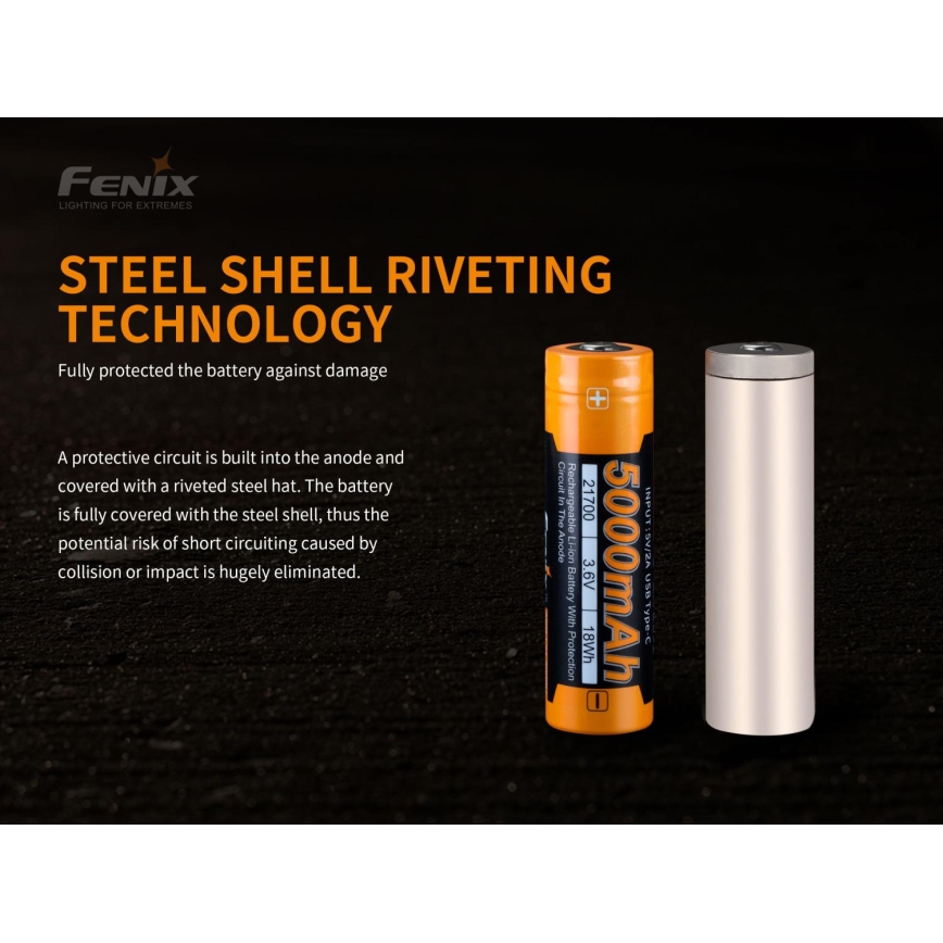 Fenix FE21700USB - 1 tk  Laetav patarei USB/3,6V 5000 mAh