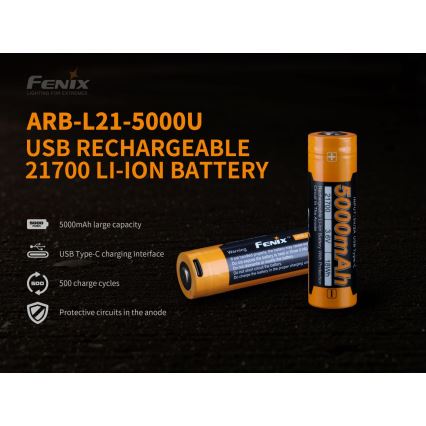 Fenix FE21700USB - 1 tk Laetav USB-aku, 3,6V, 5000 mAh