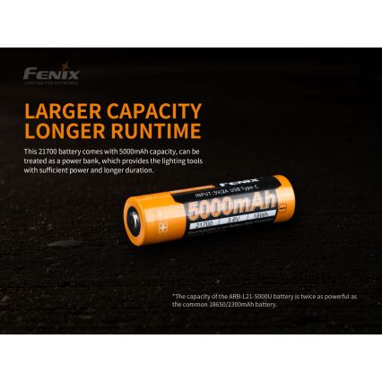 Fenix FE21700USB - 1 tk Laetav USB-aku, 3,6V, 5000 mAh