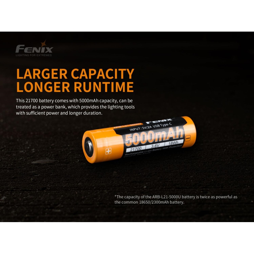 Fenix FE21700USB - 1 tk Laetav USB-aku, 3,6V, 5000 mAh