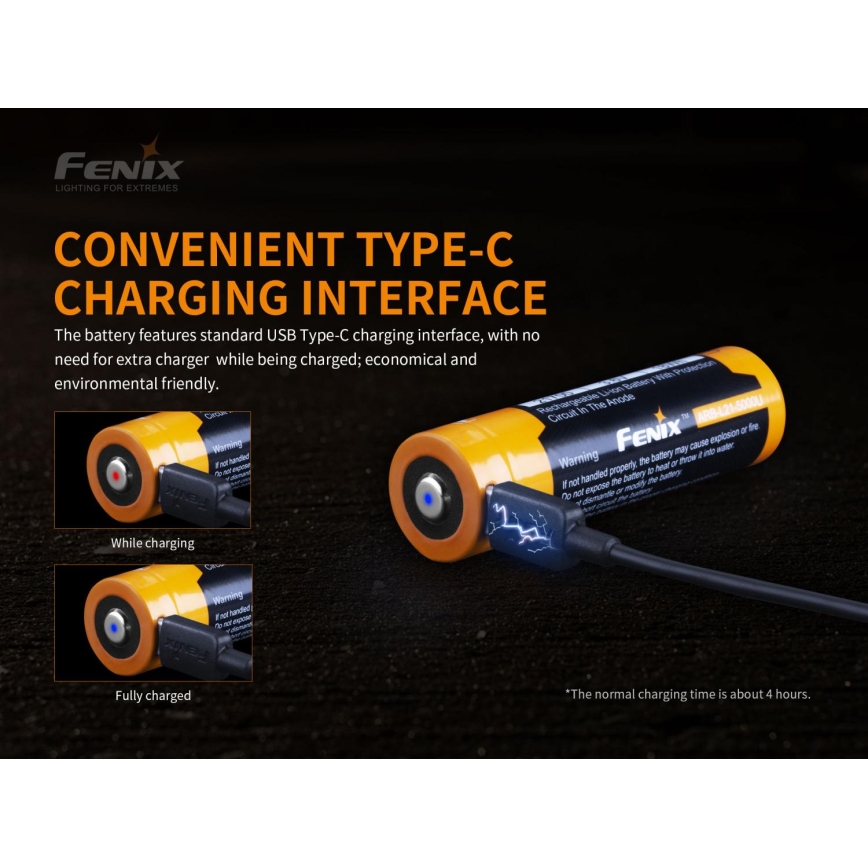 Fenix FE21700USB - 1 tk Laetav USB-aku, 3,6V, 5000 mAh