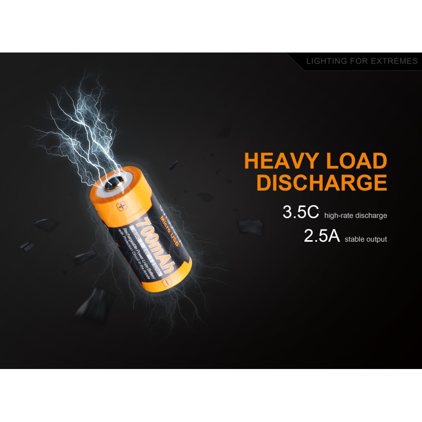 Fenix FERCR123ALIIONUP - 1 tk Laetav USB/3,6V 700 mAh