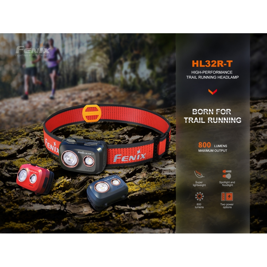 Fenix HL32RTBLCK - LED Laetav pealamp LED/USB/3xAAA IP66 800 läikiv 300 h 1900 mAh must/oranž