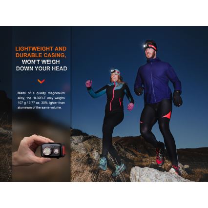 Fenix HL32RTBLCK - LED Laetav pealamp LED/USB/3xAAA IP66 800 läikiv 300 h 1900 mAh must/oranž