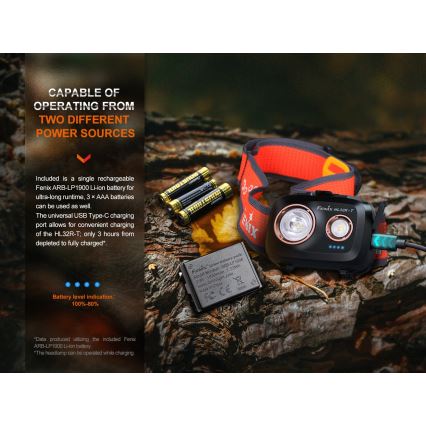 Fenix HL32RTBLCK - LED Laetav pealamp LED/USB/3xAAA IP66 800 läikiv 300 h 1900 mAh must/oranž