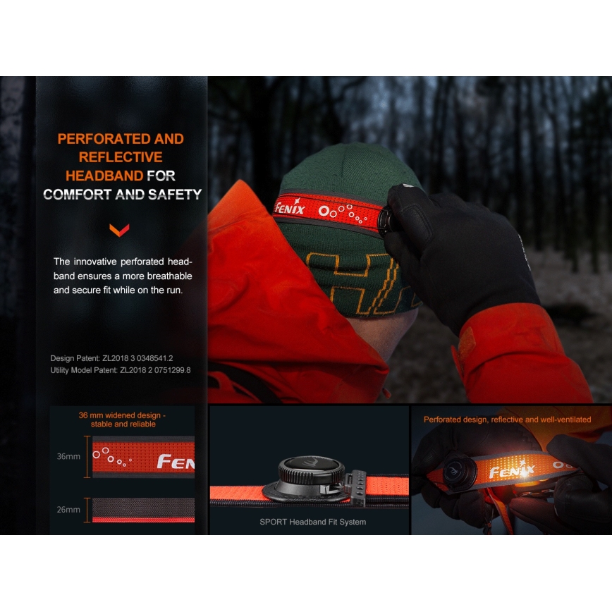 Fenix HL32RTBLCK - LED Laetav pealamp LED/USB/3xAAA IP66 800 läikiv 300 h 1900 mAh must/oranž