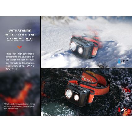 Fenix HL32RTBLCK - LED Laetav pealamp LED/USB/3xAAA IP66 800 läikiv 300 h 1900 mAh must/oranž