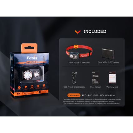 Fenix HL32RTBLCK - LED Laetav pealamp LED/USB/3xAAA IP66 800 läikiv 300 h 1900 mAh must/oranž
