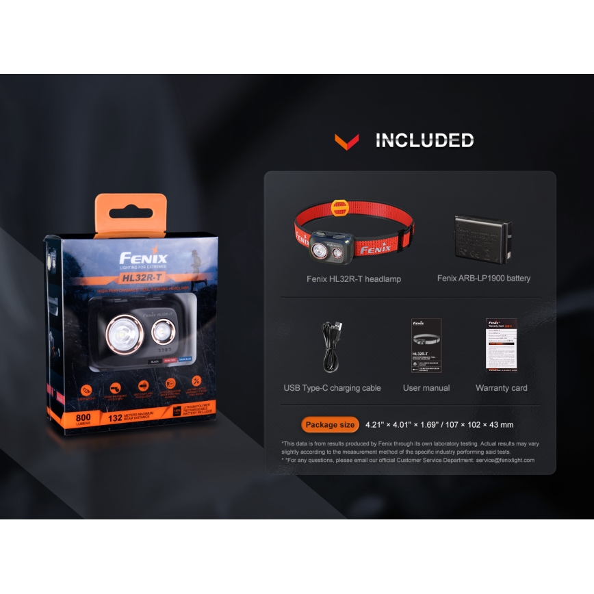 Fenix HL32RTBLCK - LED Laetav pealamp LED/USB/3xAAA IP66 800 läikiv 300 h 1900 mAh must/oranž