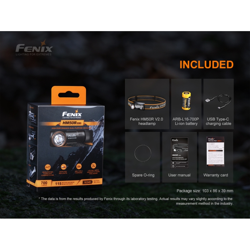 Fenix HM50RV20 - LED Laetav pealamp 3xLED/USB/1xCR123A IP68 700 läikiv 120 h 700 mAh