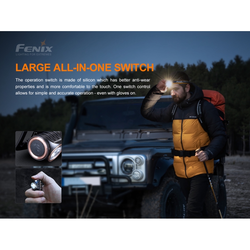 Fenix HM50RV20 - LED Laetav pealamp 3xLED/USB/1xCR123A IP68 700 läikiv 120 h 700 mAh