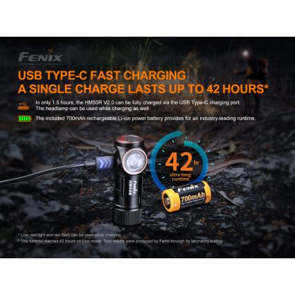 Fenix HM50RV20 - LED Laetav pealamp 3xLED/USB/1xCR123A IP68 700 läikiv 120 h 700 mAh
