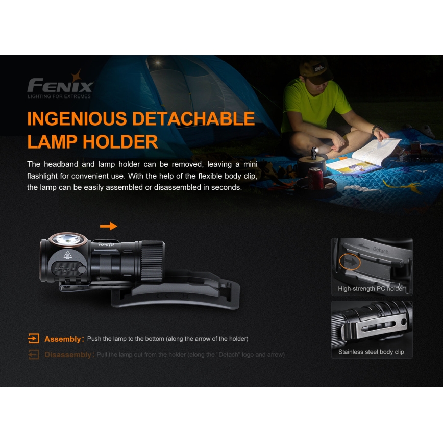 Fenix HM51RV20 - LED Laetav pealamp 3xLED/1xCR123A/USB IP68 700 läikiv 120 h 700 m