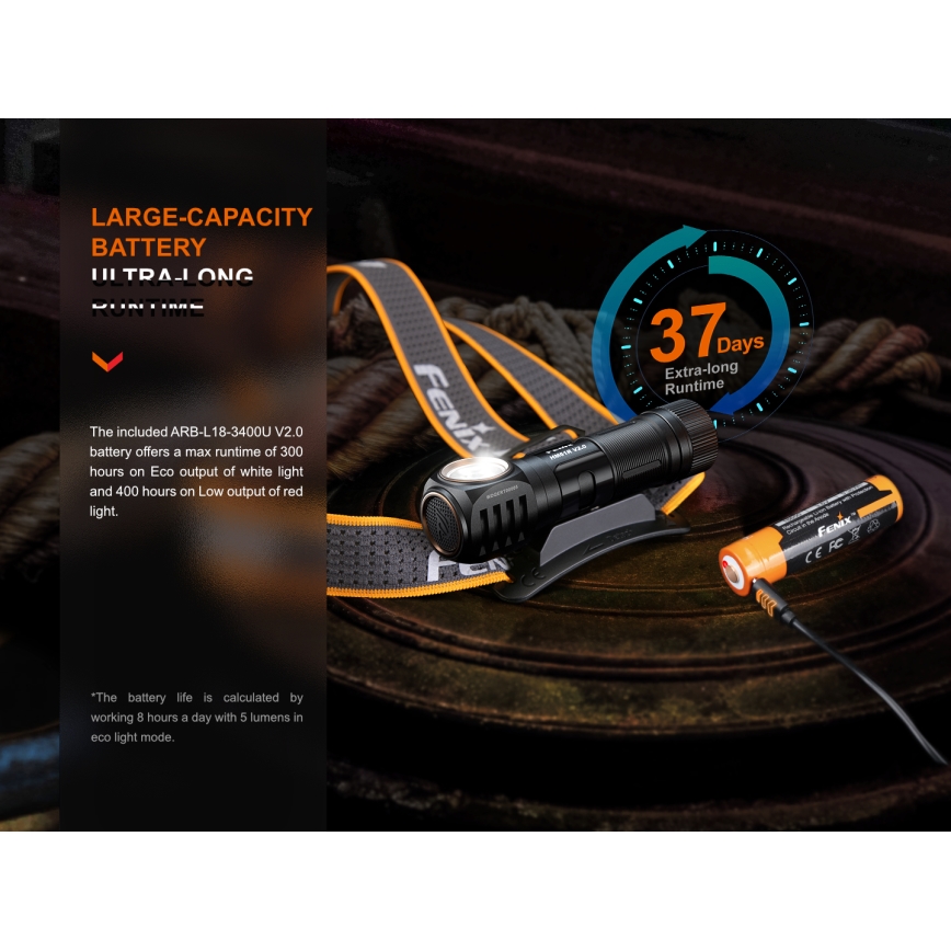 Fenix HM61RV20 - LED Laetav pealamp LED/USB/2xCR123A IP68 1600 lm 300 h 3400 mAh