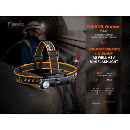 Fenix HM61RV20 - LED Laetav pealamp LED/USB/2xCR123A IP68 1600 lm 300 h 3400 mAh