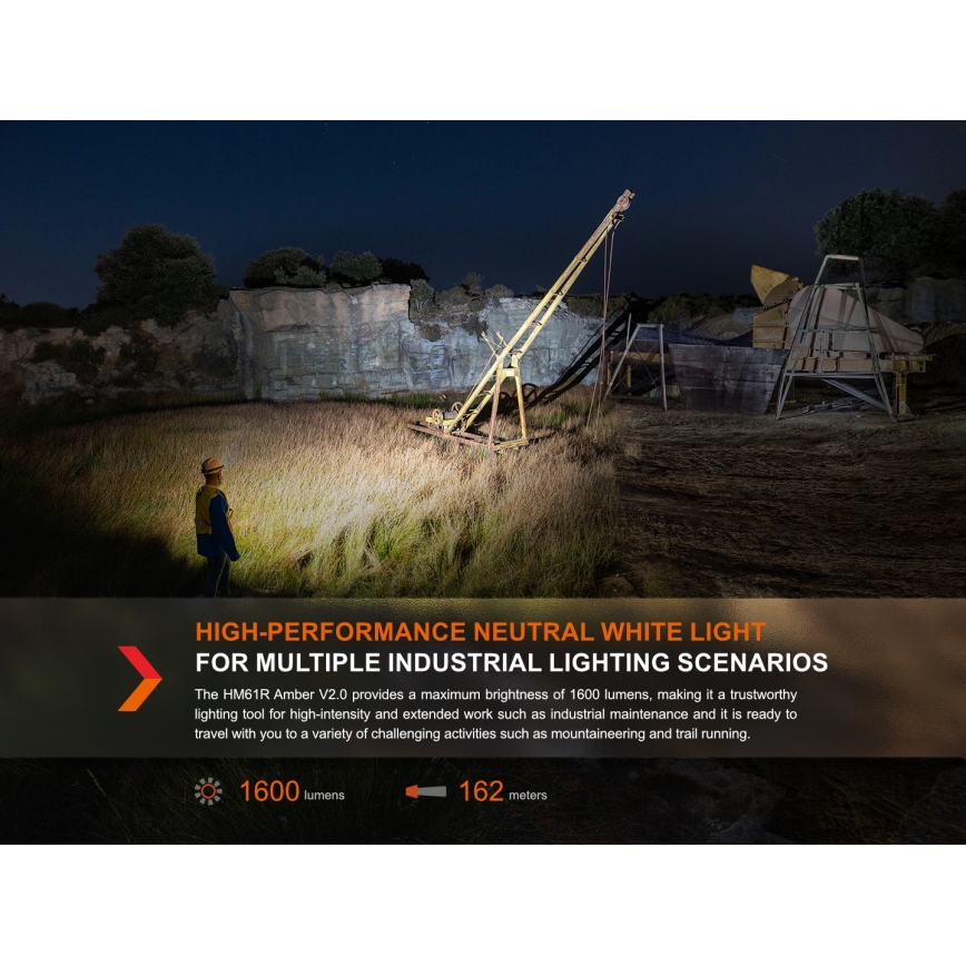 Fenix HM61RV20 - LED Laetav pealamp LED/USB/2xCR123A IP68 1600 lm 300 h 3400 mAh