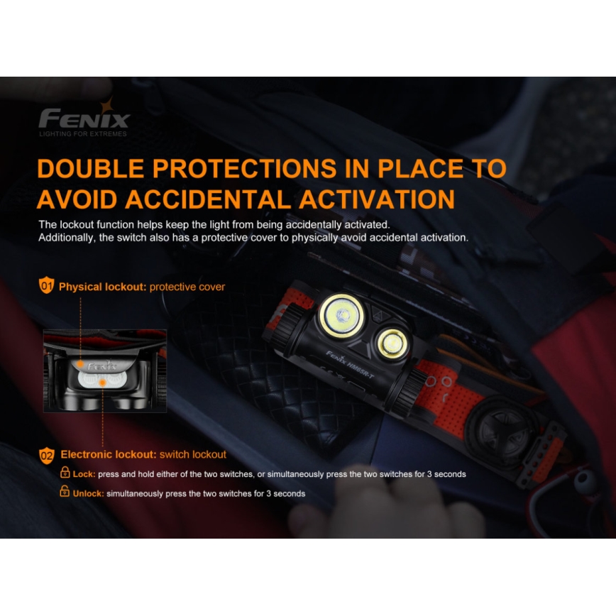 Fenix HM65RTRAIL - LED Taaslaetav pealamp 2xLED/2xCR123A IP68 1500 lm 300 h