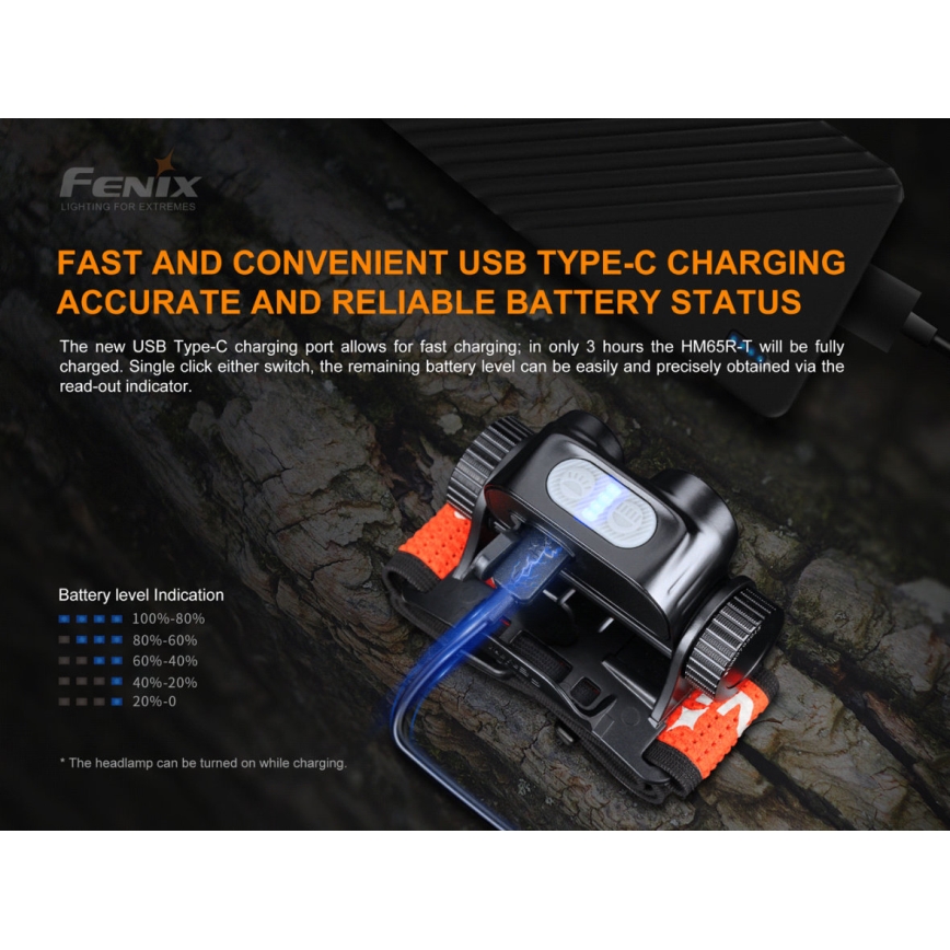 Fenix HM65RTRAIL - LED Taaslaetav pealamp 2xLED/2xCR123A IP68 1500 lm 300 h