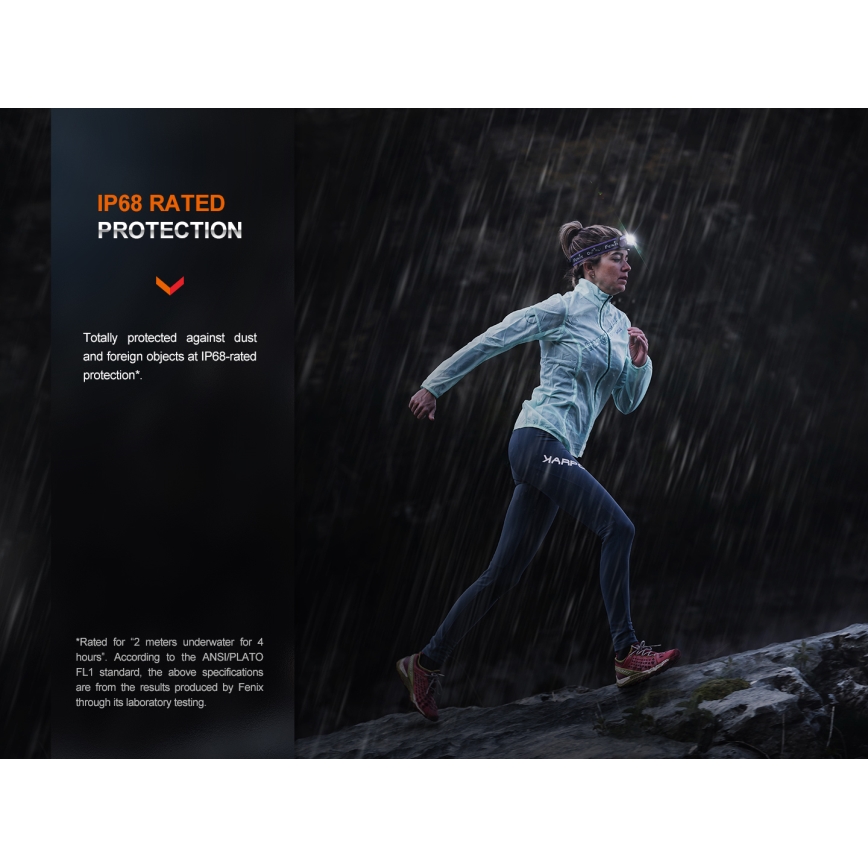Fenix HM65RTV20BLC- LED Hämardatav laetav pealamp LED/USB/2xCR123A IP68 3400 mAh must/oranž