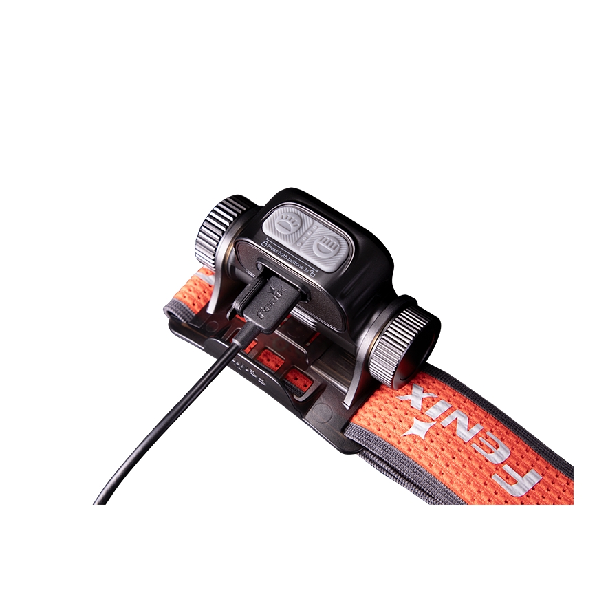 Fenix HM65RTV20BLC- LED Hämardatav laetav pealamp LED/USB/2xCR123A IP68 3400 mAh must/oranž