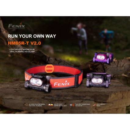 Fenix HM65RTV20PRP - LED Hämardatav laetav pealamp LED/USB/2xCR123A IP68 1600 lm 300h 3400 mAh must/lilla