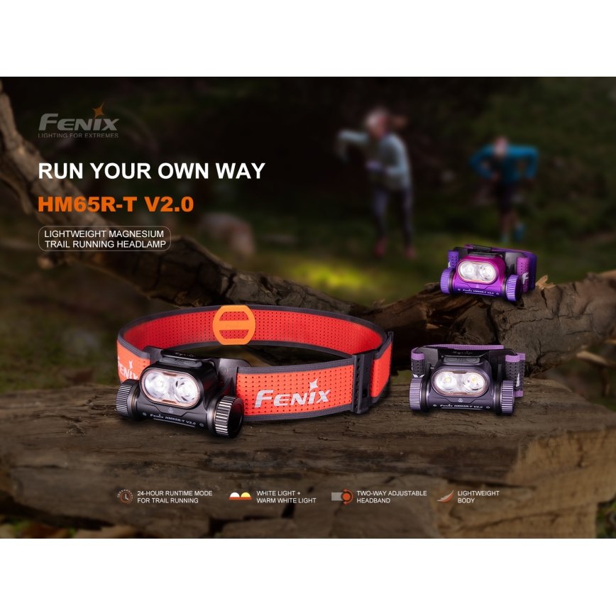Fenix HM65RTV20PRP - LED Hämardatav laetav pealamp LED/USB/2xCR123A IP68 1600 lm 300h 3400 mAh must/lilla