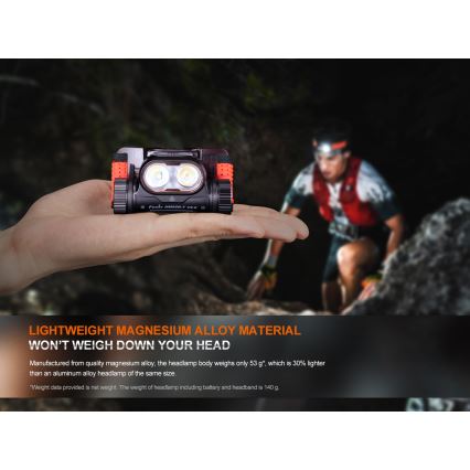 Fenix HM65RTV20PRP - LED Hämardatav laetav pealamp LED/USB/2xCR123A IP68 1600 lm 300h 3400 mAh must/lilla