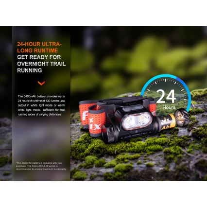 Fenix HM65RTV20PRP - LED Hämardatav laetav pealamp LED/USB/2xCR123A IP68 1600 lm 300h 3400 mAh must/lilla