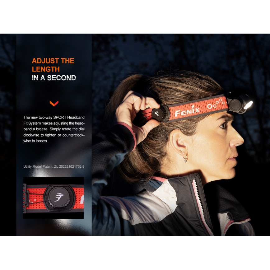 Fenix HM65RTV20PRP - LED Hämardatav laetav pealamp LED/USB/2xCR123A IP68 1600 lm 300h 3400 mAh must/lilla