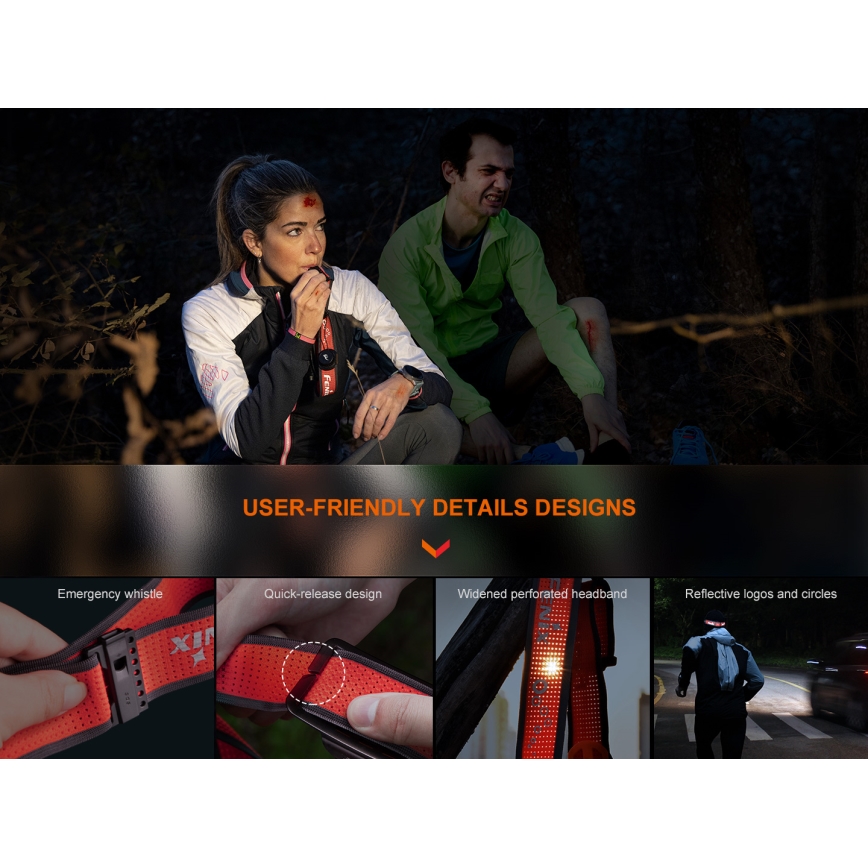Fenix HM65RTV20PRP - LED Hämardatav laetav pealamp LED/USB/2xCR123A IP68 1600 lm 300h 3400 mAh must/lilla