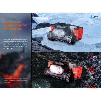 Fenix HM65RTV20PRP - LED Hämardatav laetav pealamp LED/USB/2xCR123A IP68 1600 lm 300h 3400 mAh must/lilla