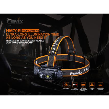 Fenix HM70R - LED Laetav pealamp 4xLED/1x21700 IP68 1600 läikiv 800 h 5000 mAh