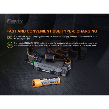 Fenix HP25RV20 - LED Hämardatav laetav pealamp 3xLED/1x21700 IP66 1600 lm 800 h