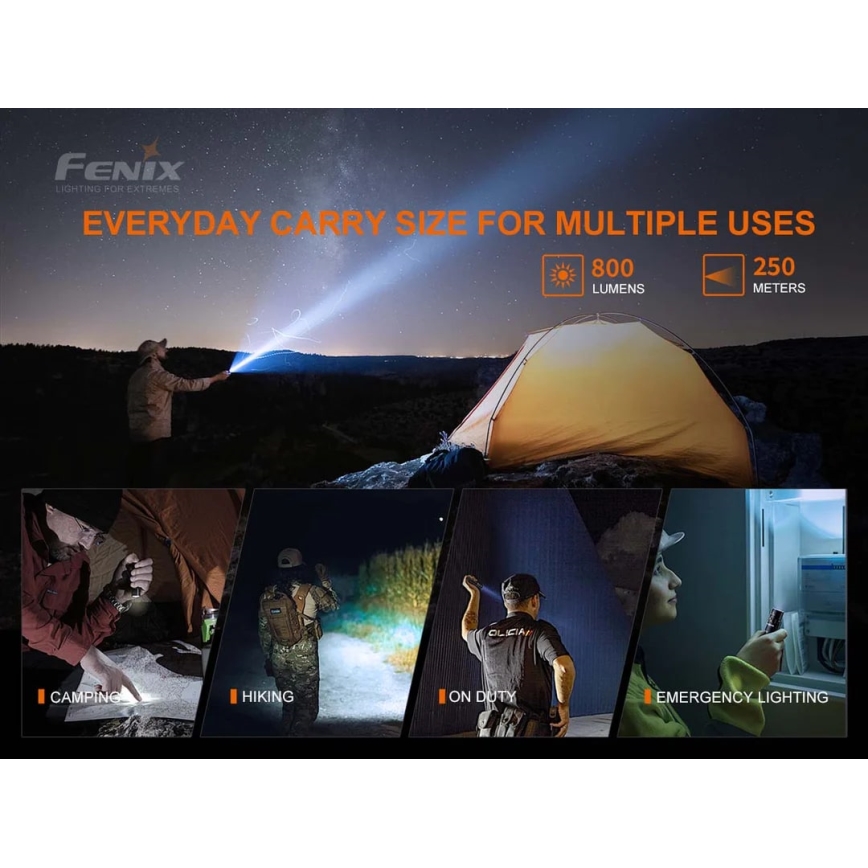 Fenix PD25R - LED Laetav taskulamp LED/USB/1xCR123A IP68 800 lm 70 h 700 mAh