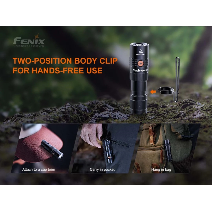 Fenix PD25R - LED Laetav taskulamp LED/USB/1xCR123A IP68 800 lm 70 h 700 mAh