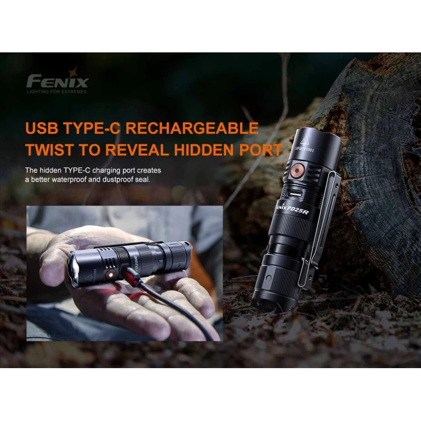 Fenix PD25R - LED Laetav taskulamp LED/USB/1xCR123A IP68 800 lm 70 h 700 mAh