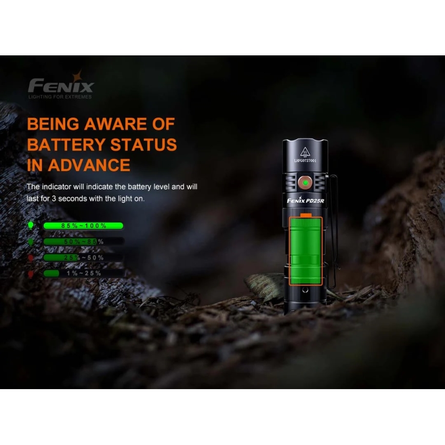 Fenix PD25R - LED Laetav taskulamp LED/USB/1xCR123A IP68 800 lm 70 h 700 mAh