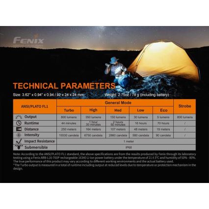 Fenix PD25R - LED Laetav taskulamp LED/USB/1xCR123A IP68 800 lm 70 h 700 mAh